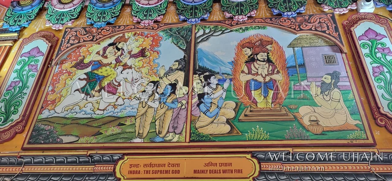 Sandipani Ashram — Painted panels lining the hall